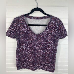 GAP Colorful Floral V-neck Short Sleeve Casual Shirt Size Medium Women’s EUC